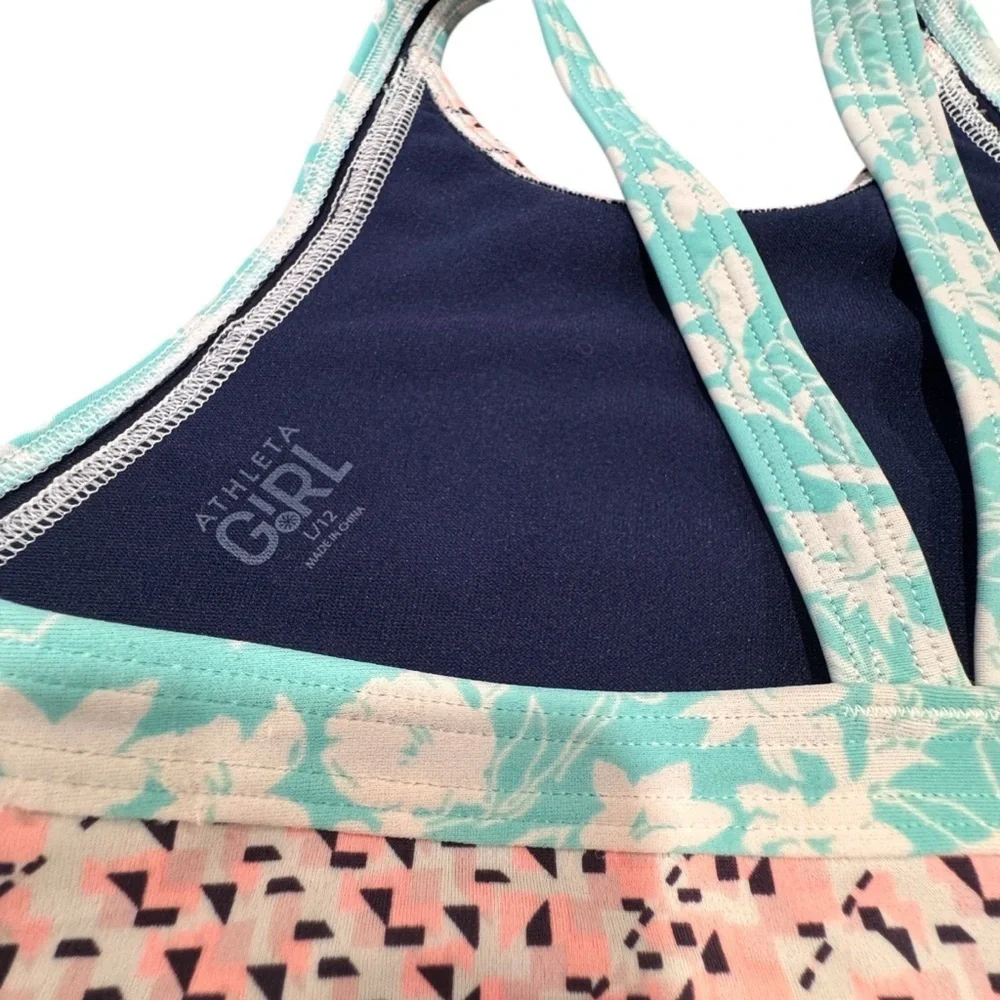 Athleta Girl Girls Floral Island Time UPF 50+ Bikini Top Navy Blue Lycra L/12